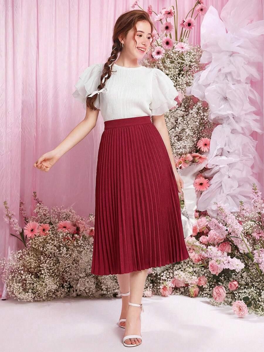 SHEIN CZERWONA SPÓDNICA FALBANY S06__166