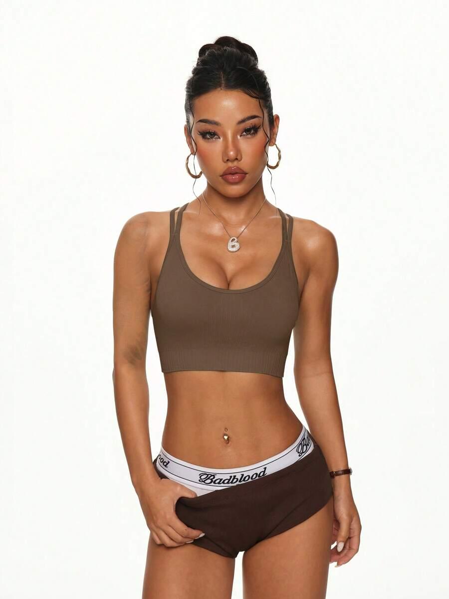 SHEIN BRĄZOWY BIUSTONOSZ SPORTOWY S06__M