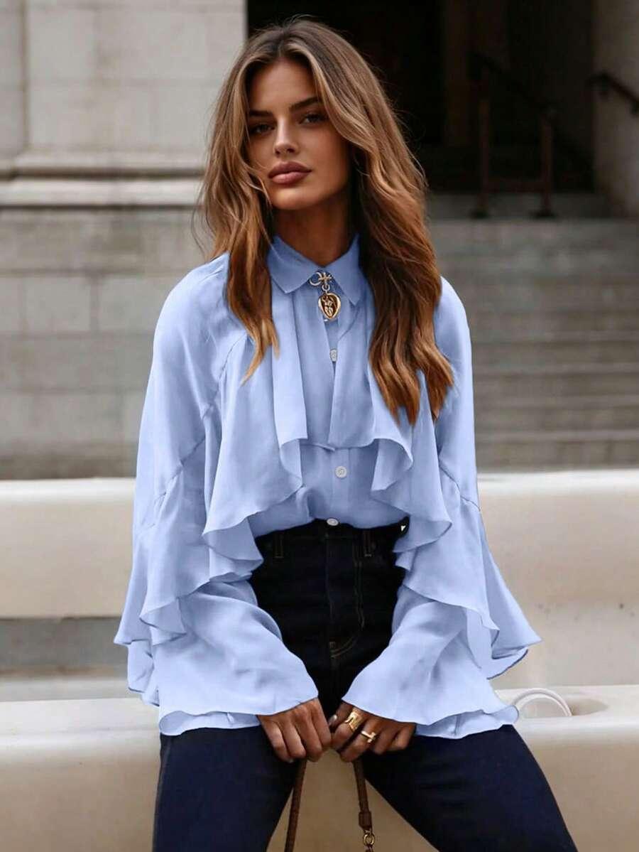 SHEIN NIEBIESKA BLUZKA FALBANY S06__S
