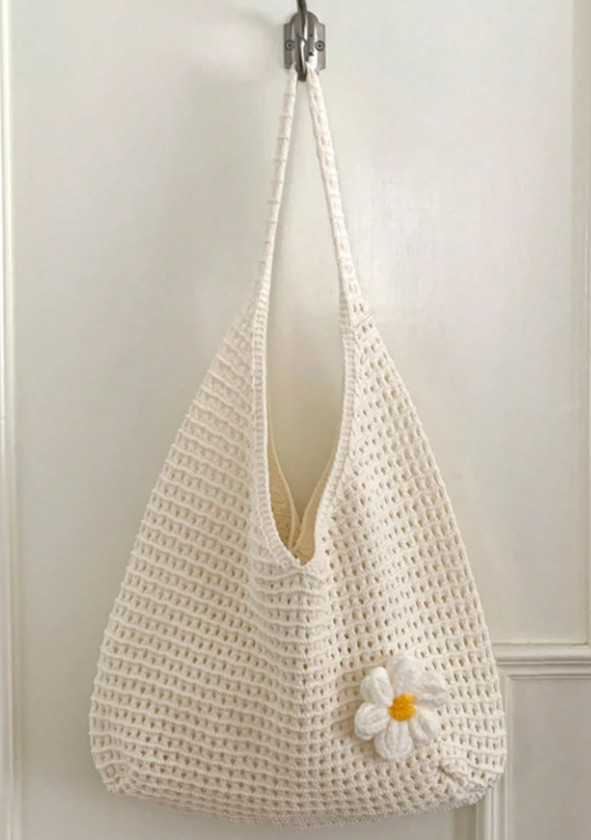 SHEIN KREMOWA TOREBKA KWIAT 3D S07__30X28CM