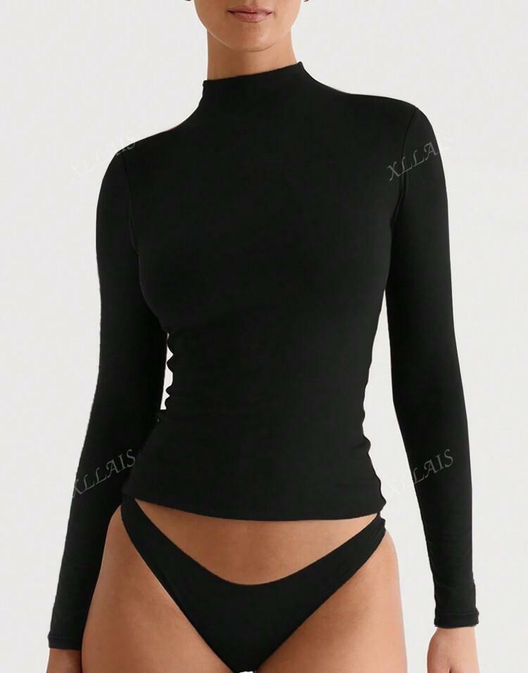 SHEIN CZARNA BLUZKA DŁUGI RĘKAW S06__M