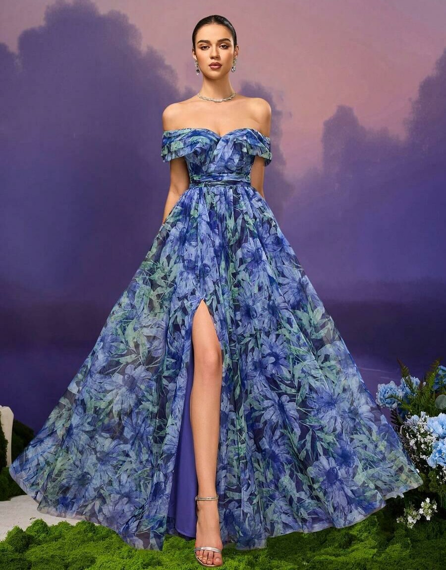 SHEIN MAXI SUKIENKA ODKRYTE RAMIONA KWIATY PK01__S