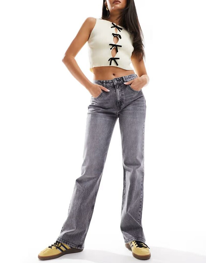 STRADIVARIUS SZARE SPODNIE JEANS ZAMEK KIESZENIE PK01__L