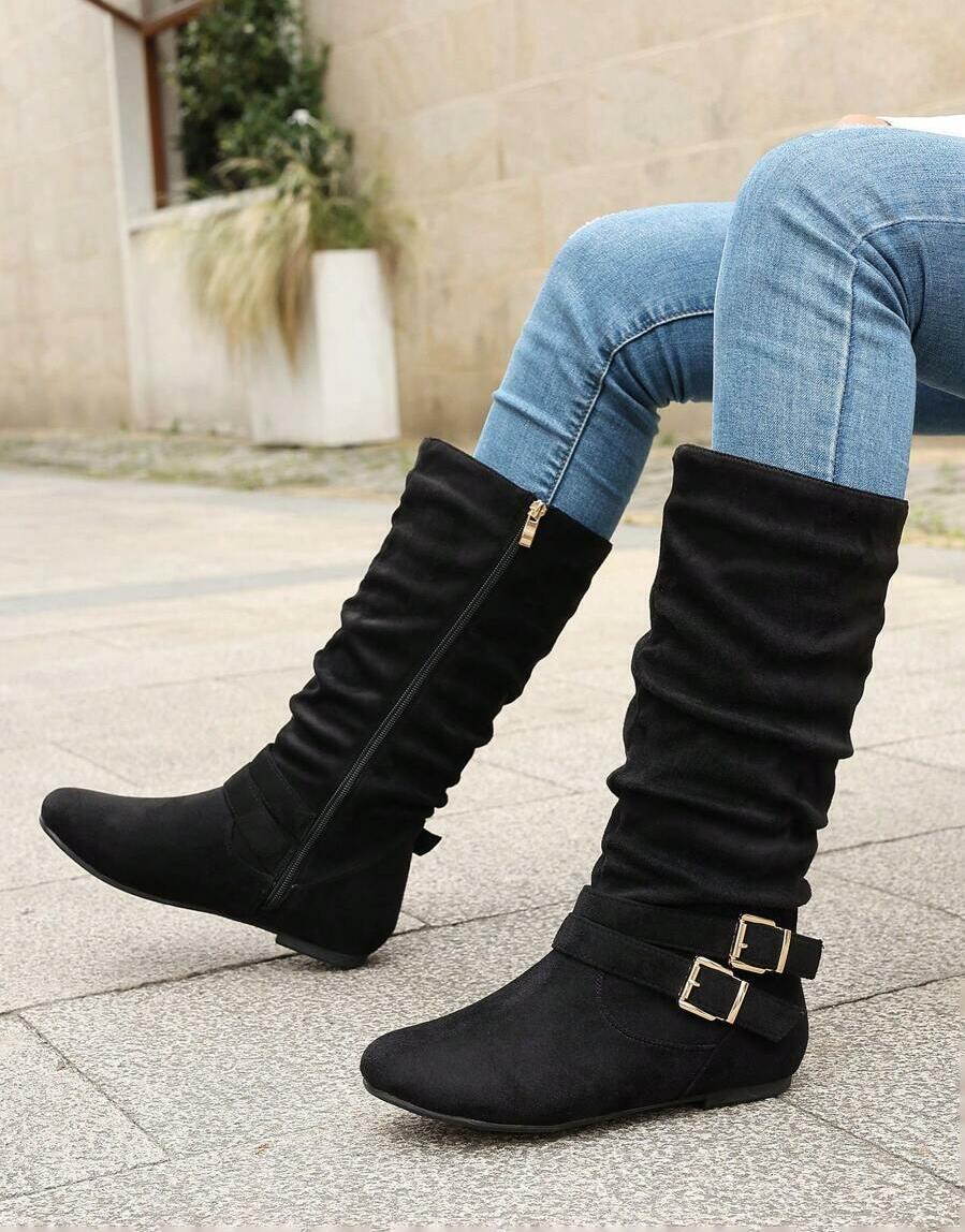 SHEIN CZARNE KOZAKI IMITACJA ZAMSZU W01__41