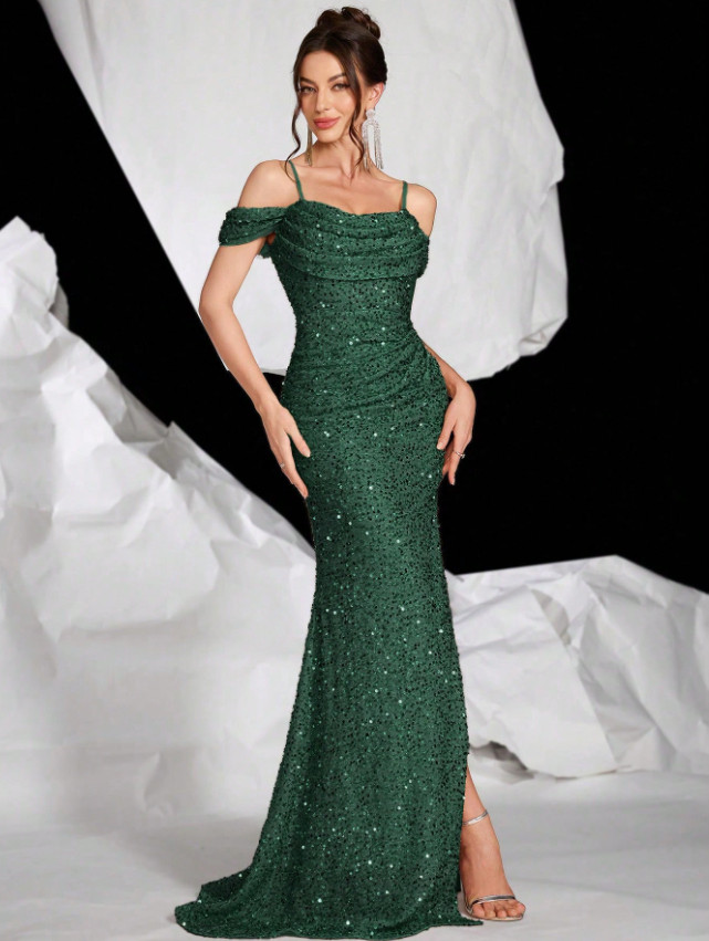SHEIN ZIELONA MAXI SUKIENKA ZDOBIENIA PK01__L