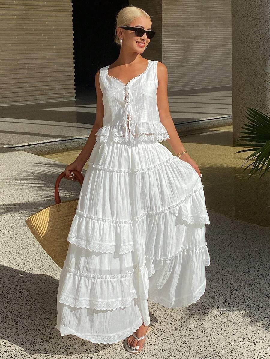 SHEIN BIAŁY TOP SPÓDNICA KOMPLET S09__M