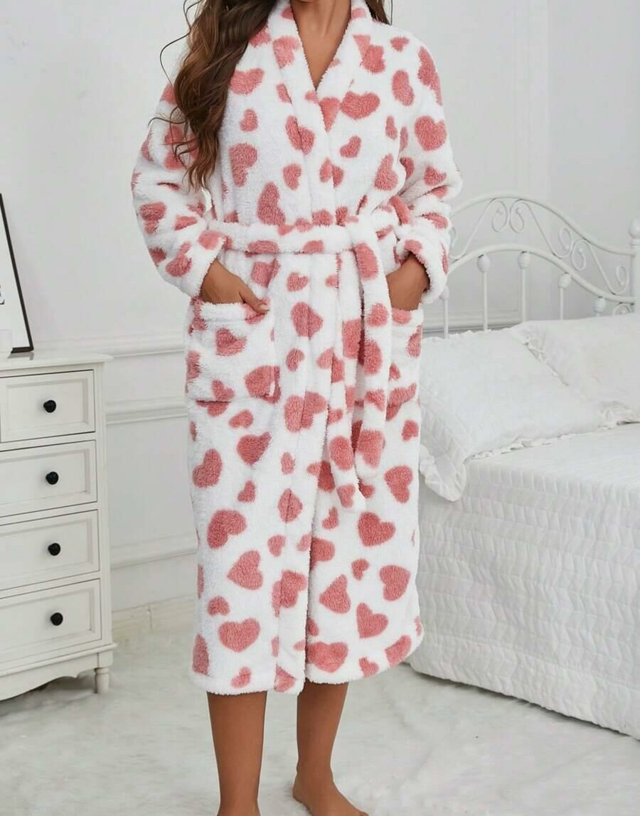 SHEIN SZLAFROK WZÓR SERCA WIĄZANIE S06__S