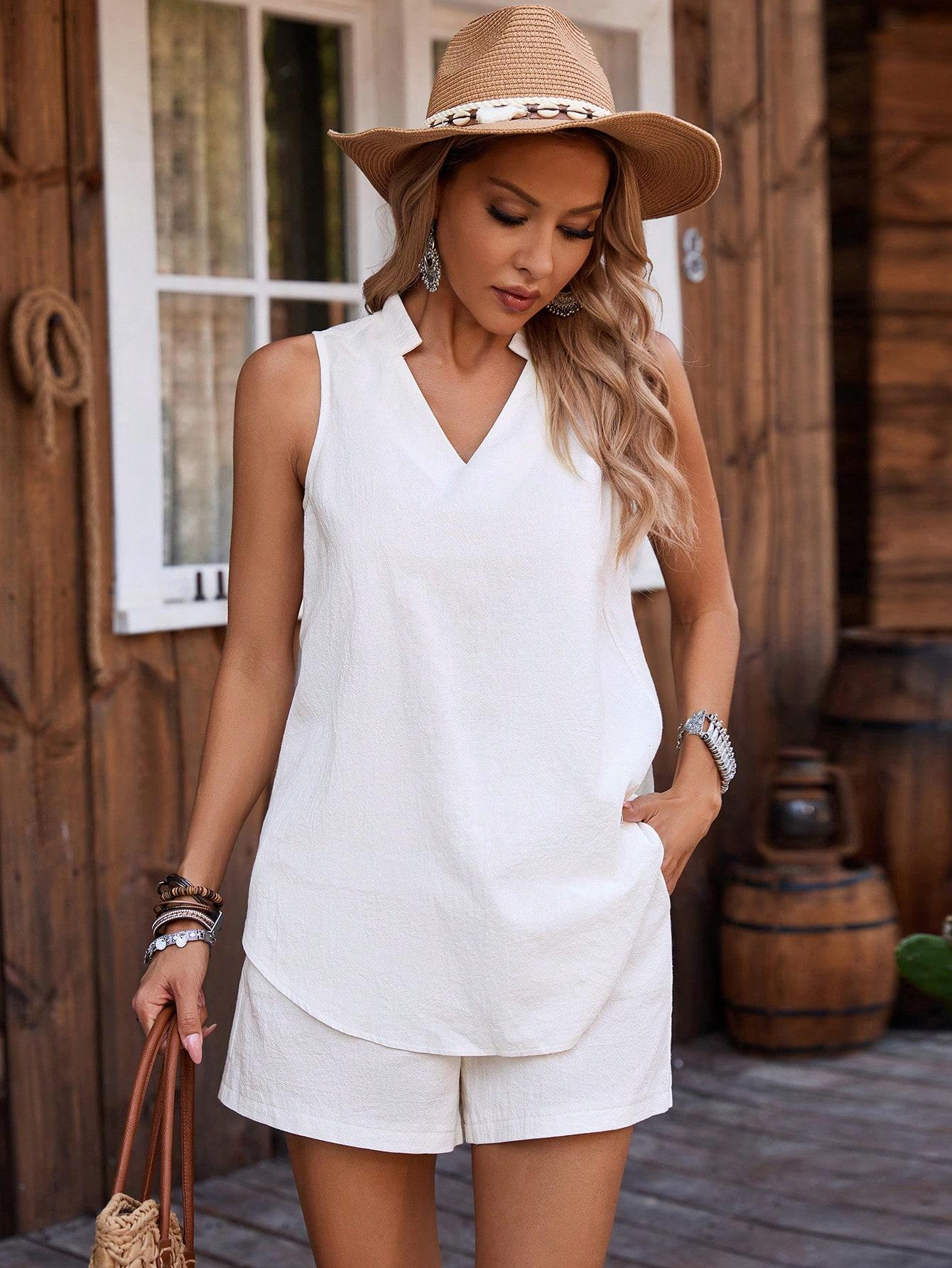 SHEIN BAWEŁNIANA BIAŁA BLUZKA SPODENKI KOMPLET S06__M