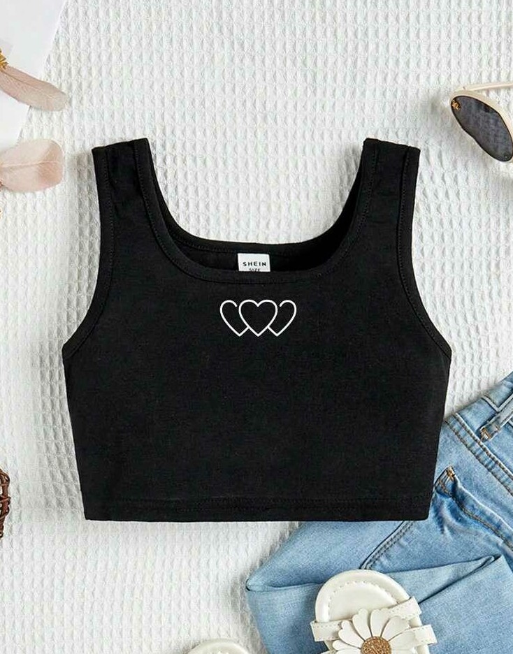 SHEIN CZARNY TOP NADRUK SERCA PK01__110/116