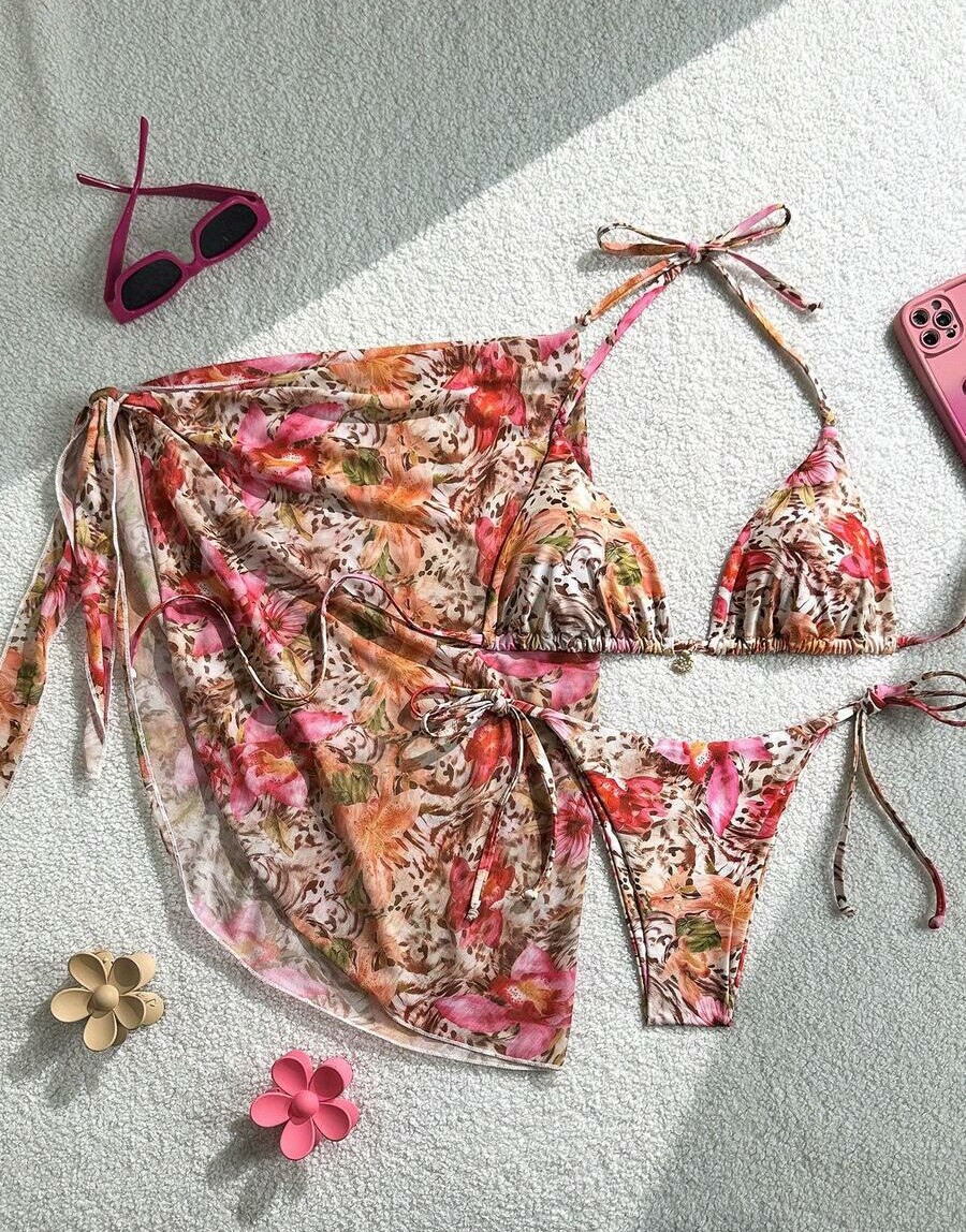 SWIM VCAY TRZYCZĘŚCIOWY KOMPLET BIKINI PAREO WZÓR S09__S