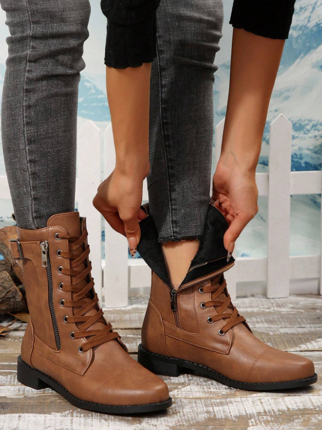 SHEIN BRĄZOWE SZNUROWANE BOTKI W01__39