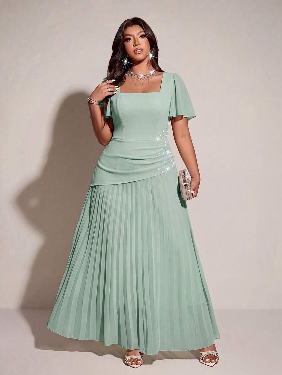 SHEIN ZIELONA MAXI SUKIENKA ZDOBIENIE S06__50