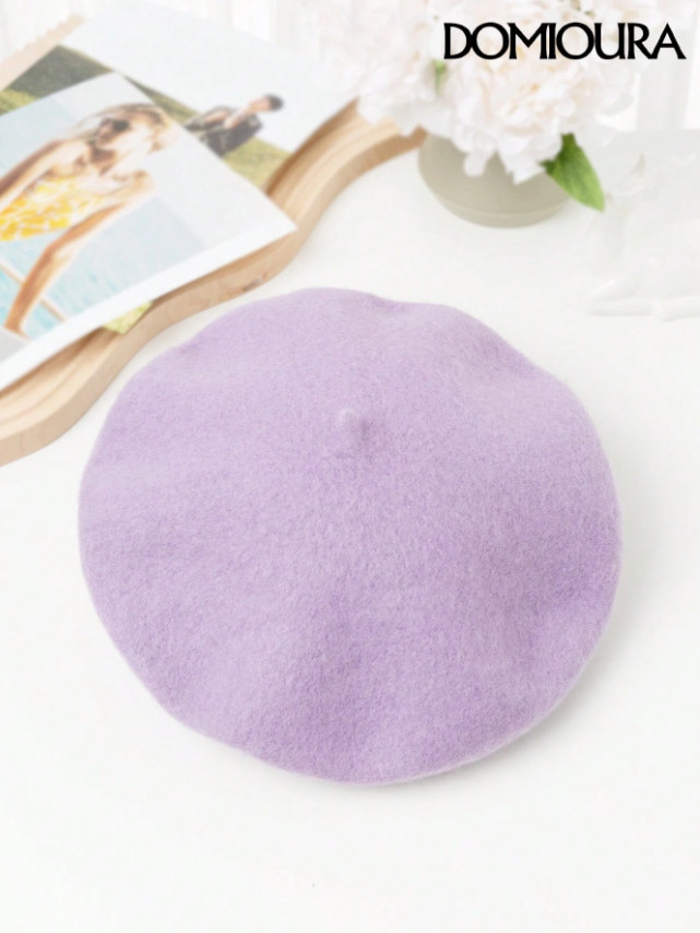 DOMIOURA FIOLETOWA CZAPKA BERET W01
