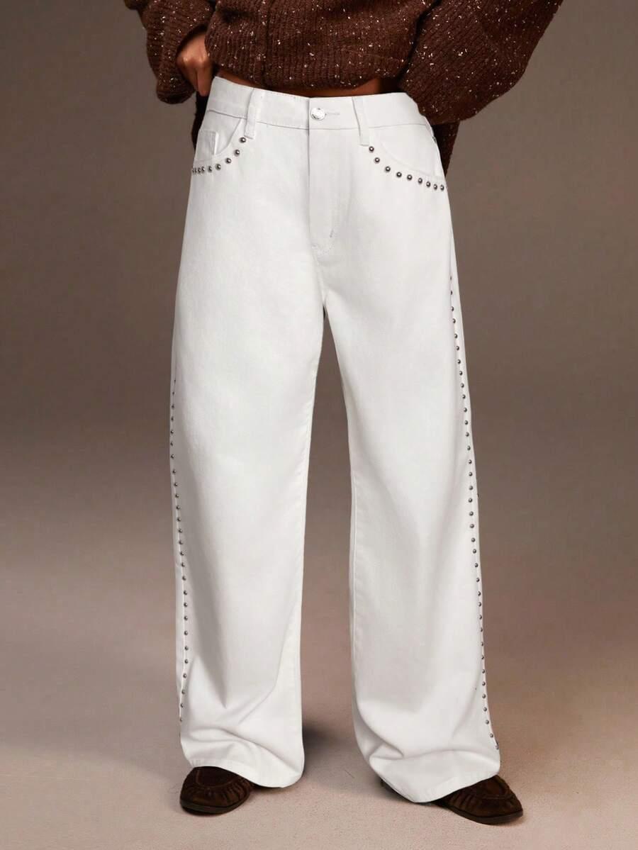 ATHÎRAL BIAŁE SPODNIE JEANS DŻETY S06__L