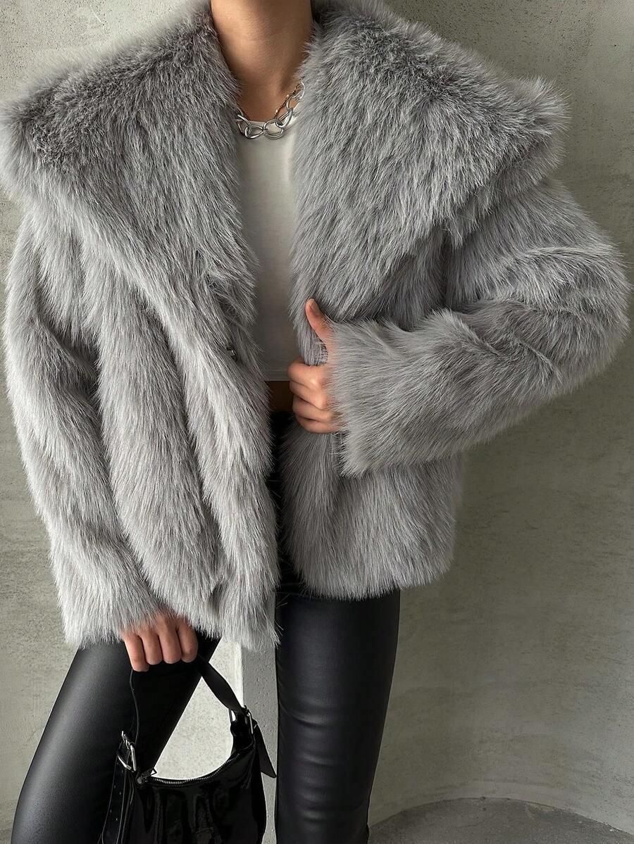 SHEIN SZARE SZTUCZNE FUTRO W01__S