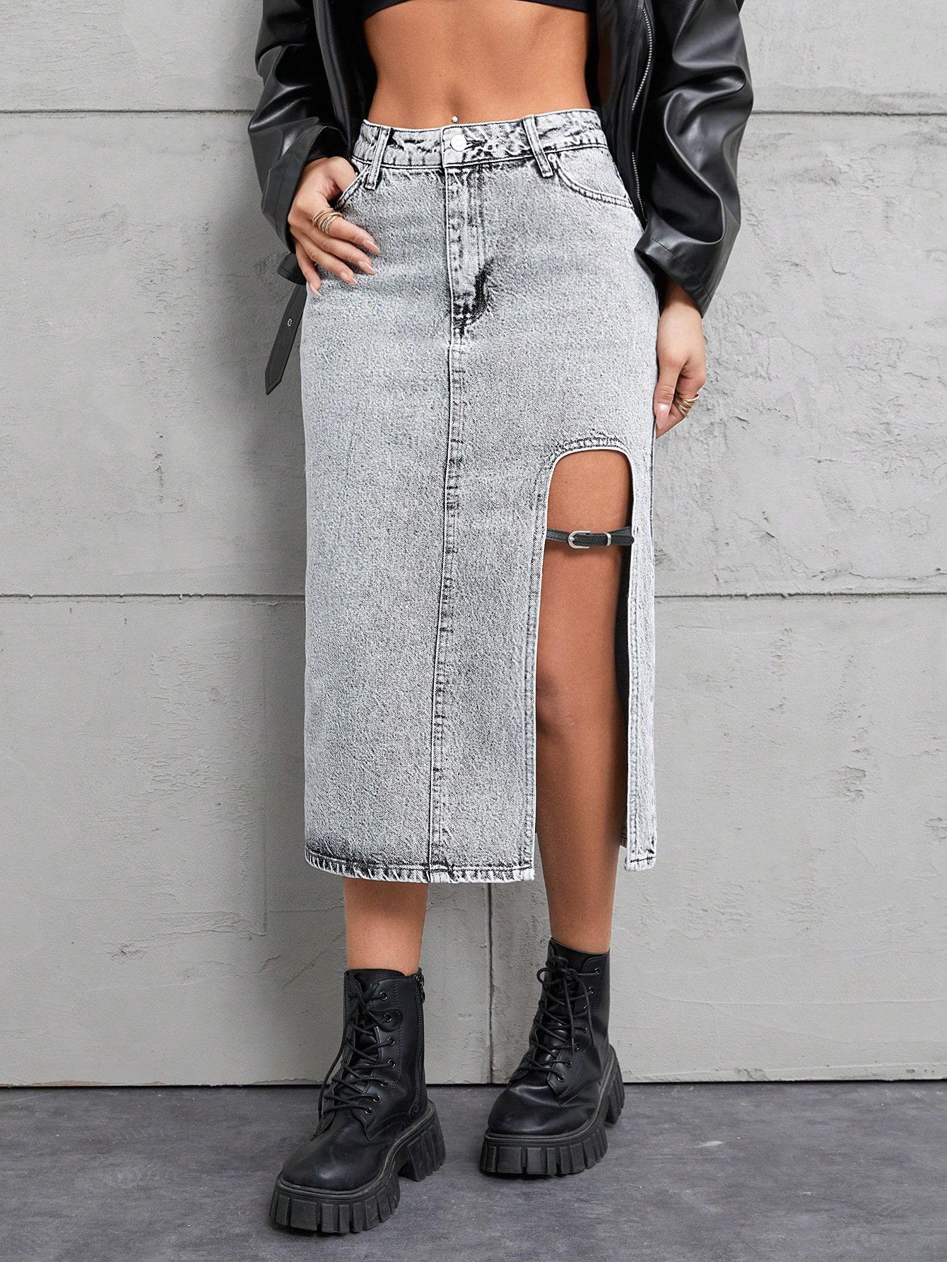 SHEIN JEANSOWA MIDI SPÓDNICA S06__L
