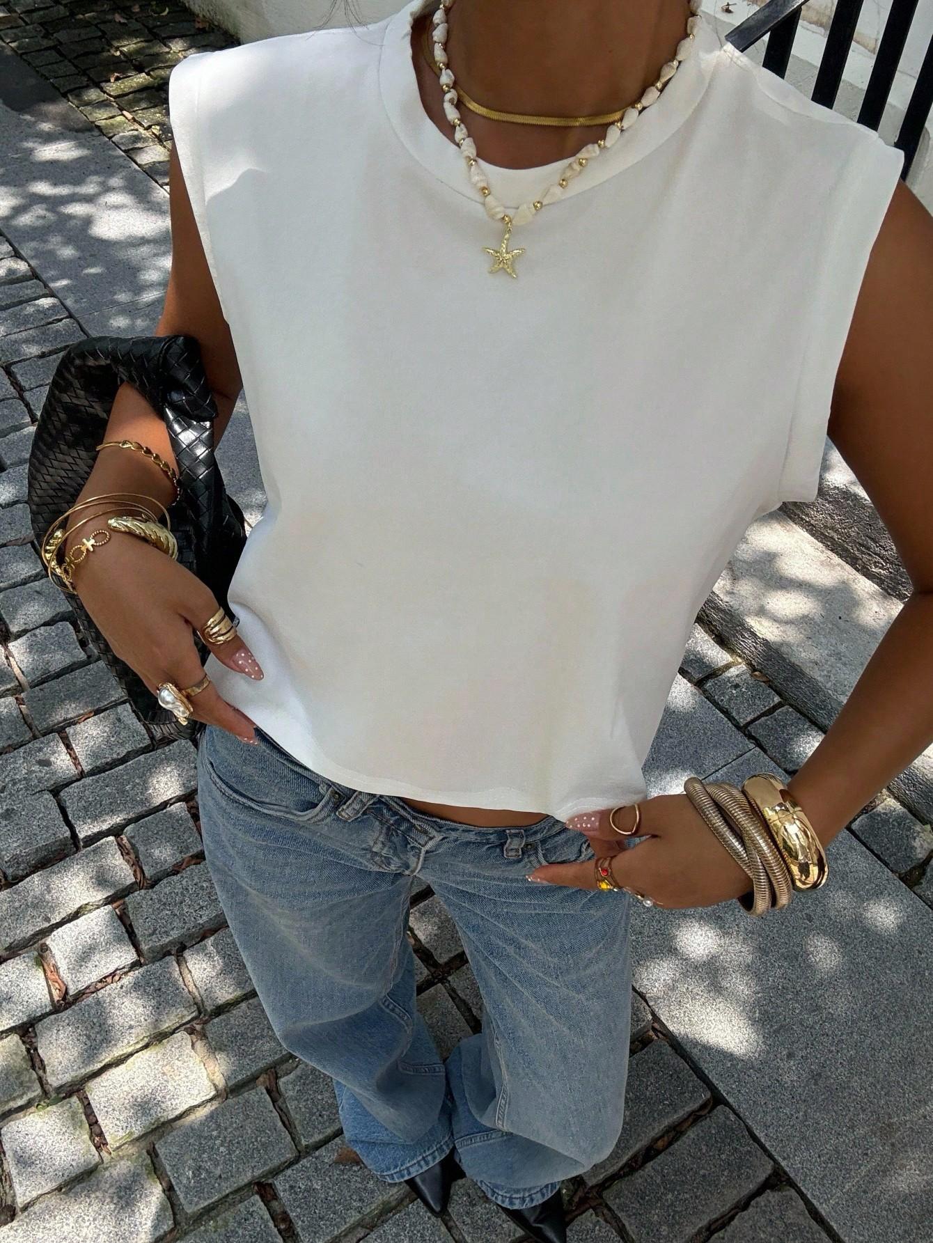 SHEIN BIAŁY TOP BEZ RĘKAWÓW