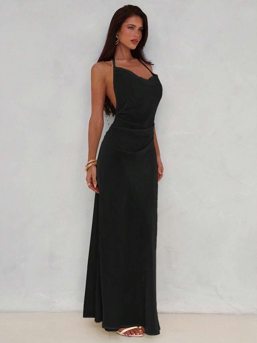ALORUH CZARNA MAXI SUKIENKA ODKRYTE PLECY S06__M