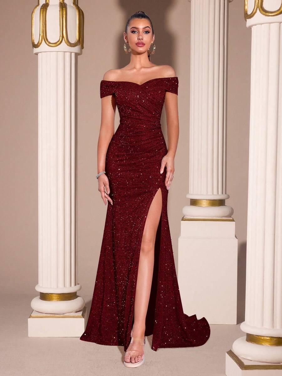 ADYCE CZERWONA MAXI SUKIENKA CEKINY S06__S