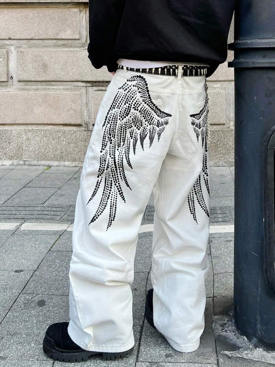 SHEIN BIAŁE SPODNIE JEANSOWE PRINT S06__L