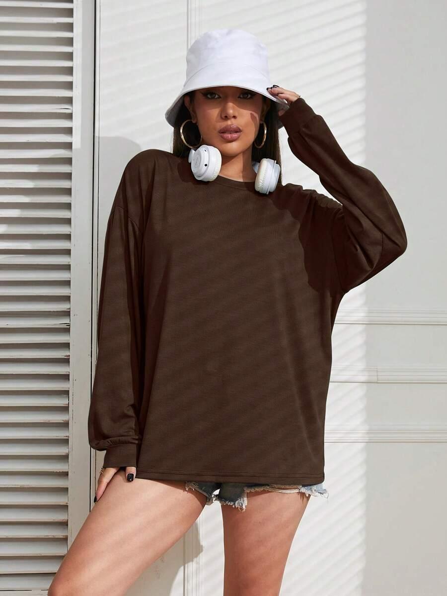 INAWLY BRĄZOWY T-SHIRT OKRĄGŁY DEKOLT S06__S