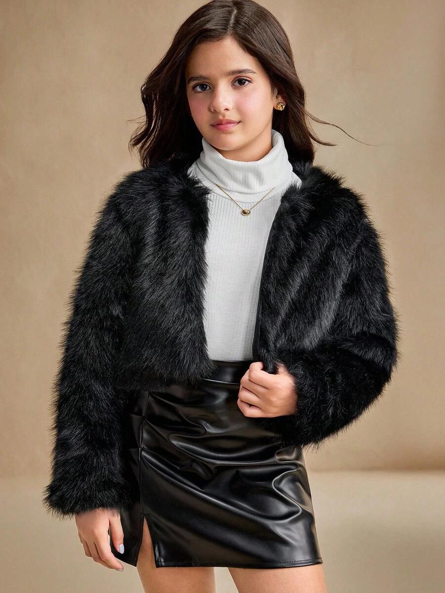 SHEIN CZARNE SZTUCZNE FUTRO KURTKA W01__146/152