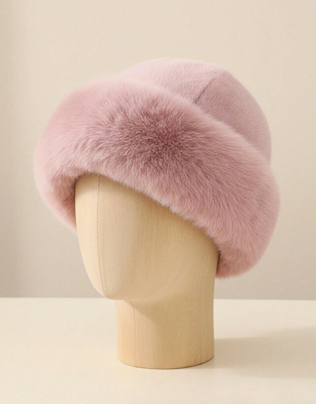 SHEIN RÓŻOWA CZAPKA SZTUCZNE FUTRO W01__45-50