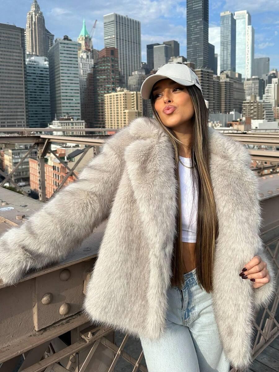 SHEIN SZARE SZTUCZNE FUTRO W01__M