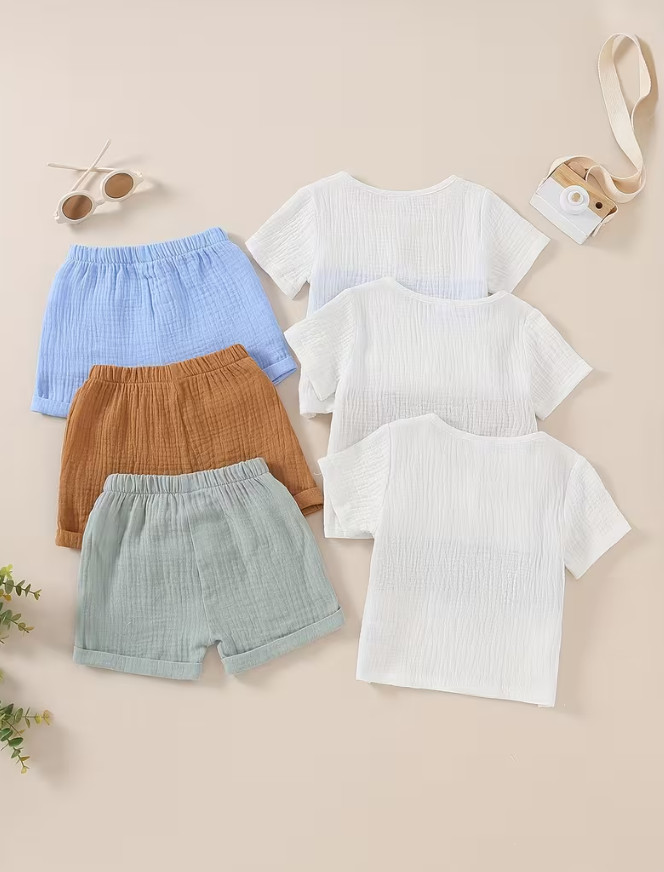 SHEIN MUŚLINOWY KOMPLET SPODENKI BLUZKA PK01__80/86