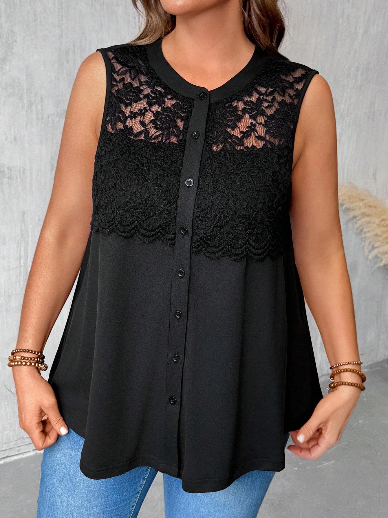 SHEIN CZARNA KOSZULA KORONKA S06__52