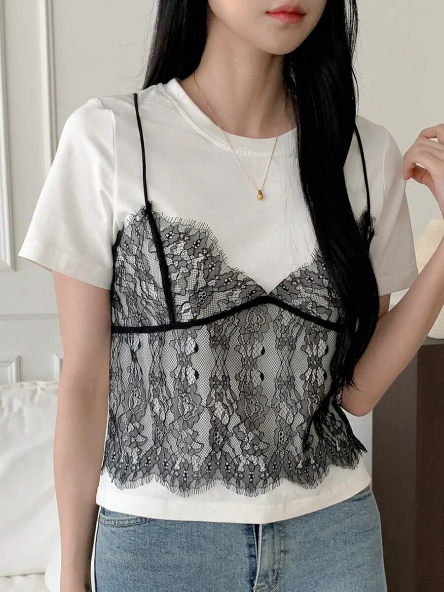 DAZY BIAŁY T-SHIRT OKRĄGŁY DEKOLT S06__L