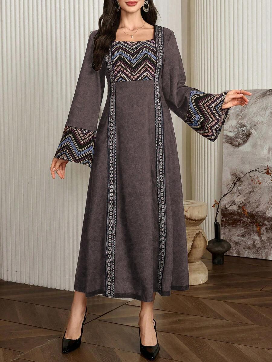 SHEIN BRĄZOWA SUKIENKA DŁUGI RĘKAW S06__L