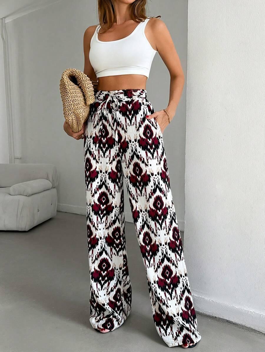 SHEIN SPODNIE WYSOKI STAN PRINT S06__XL