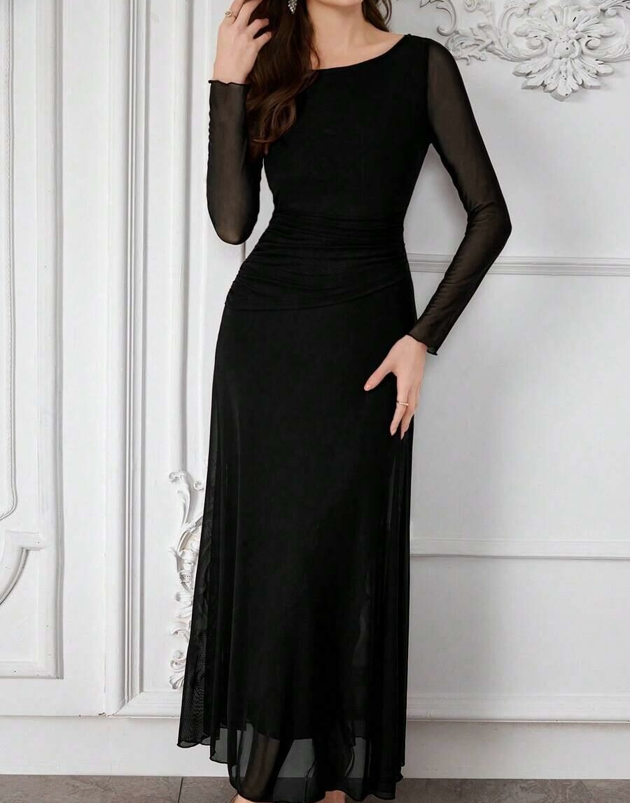 MODELYN CZARNA MAXI SUKIENKA DŁUGI RĘKAW S06__S