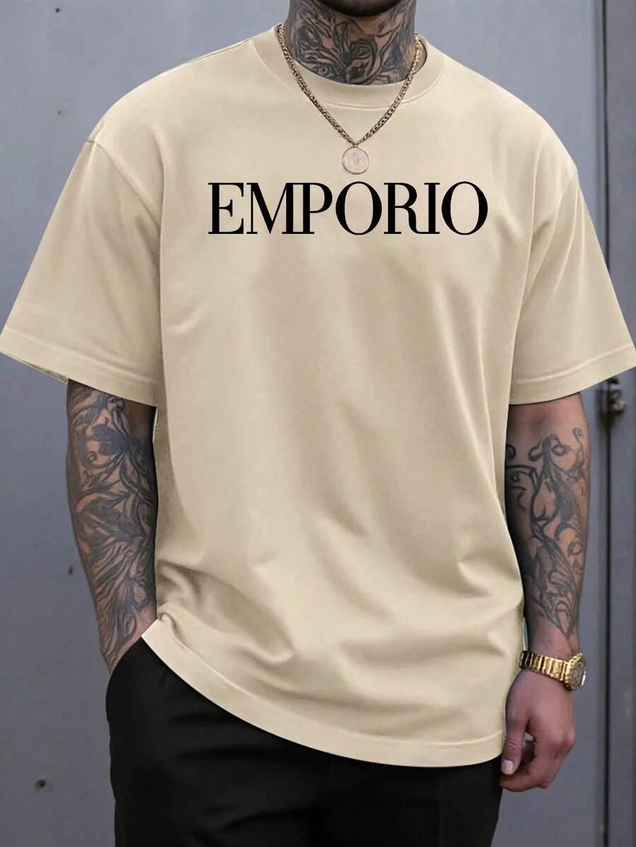SHEIN BEŻOWY T-SHIRT NADRUK S06__M