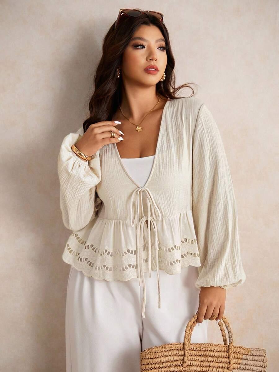 SHEIN BEŻOWA BLUZKA WIĄZANIE S06__46