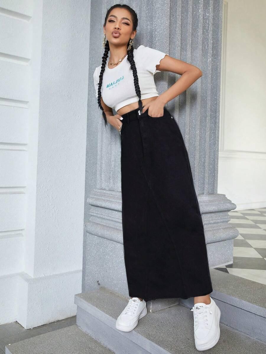 SHEIN CZARNA JEANSOWA SPÓDNICA S06__S