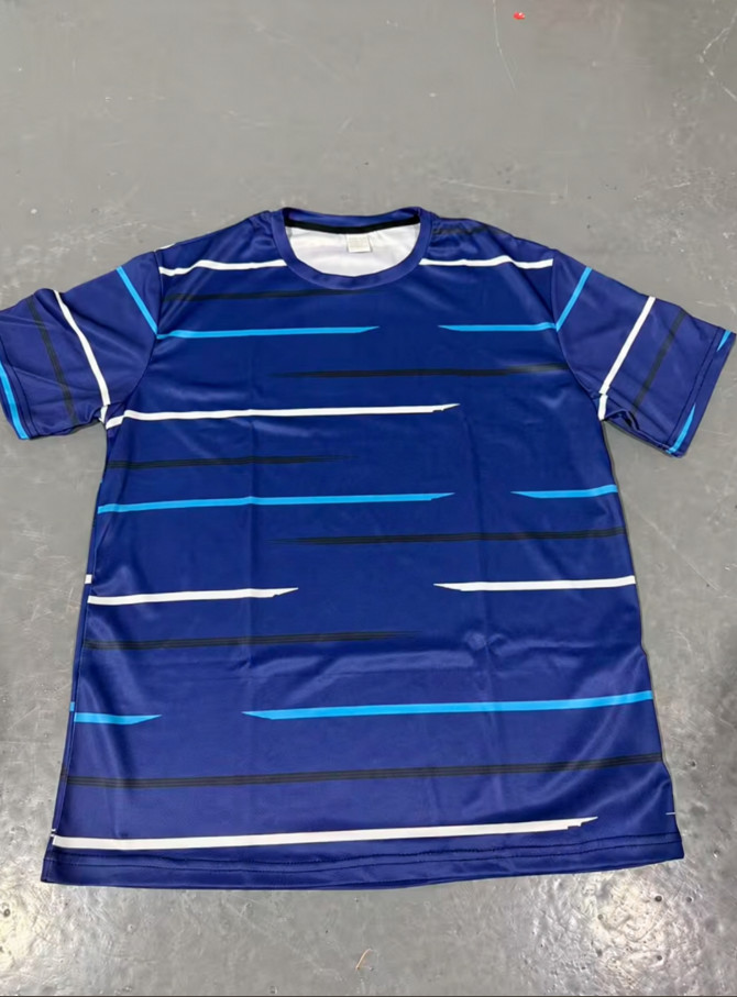 GRANATOWY T-SHIRT NADRUK OKRĄGŁY DEKOLT BASIC S06__5XL
