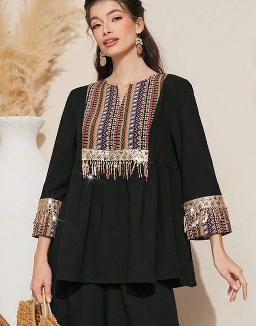 SHEIN BLUZKA RĘKAW 3/4 WZÓR S06__M