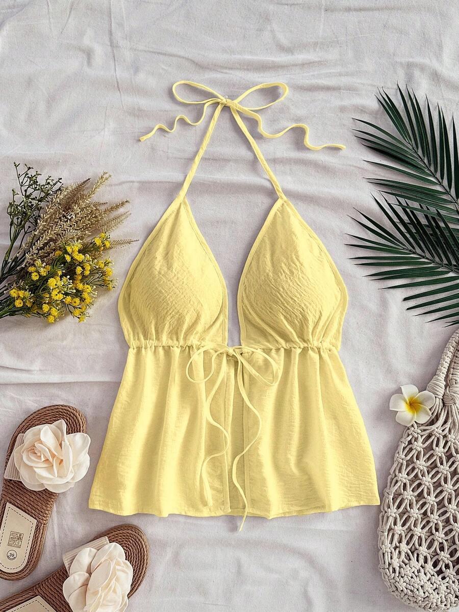 SHEIN ŻÓŁTY TOP WIĄZANIA S06__M