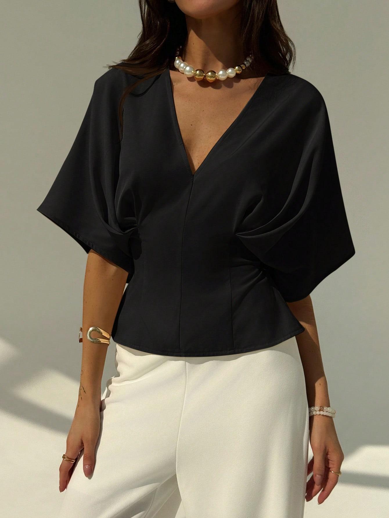 SHEIN CZARNA BLUZKA DEKOLT V S06__M