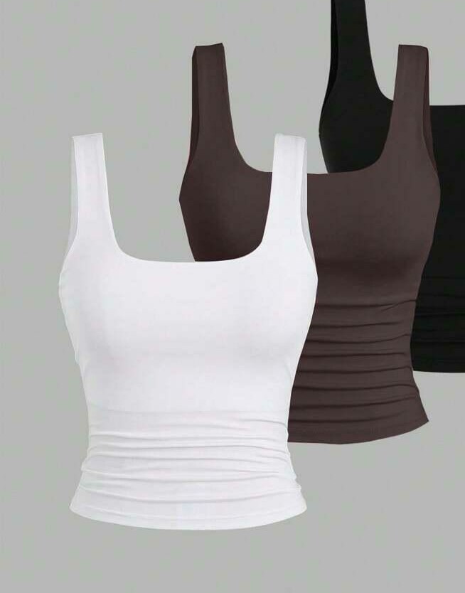 SHEIN GŁADKI TOP NA RAMIĄCZKACH 2-PACK S06__L