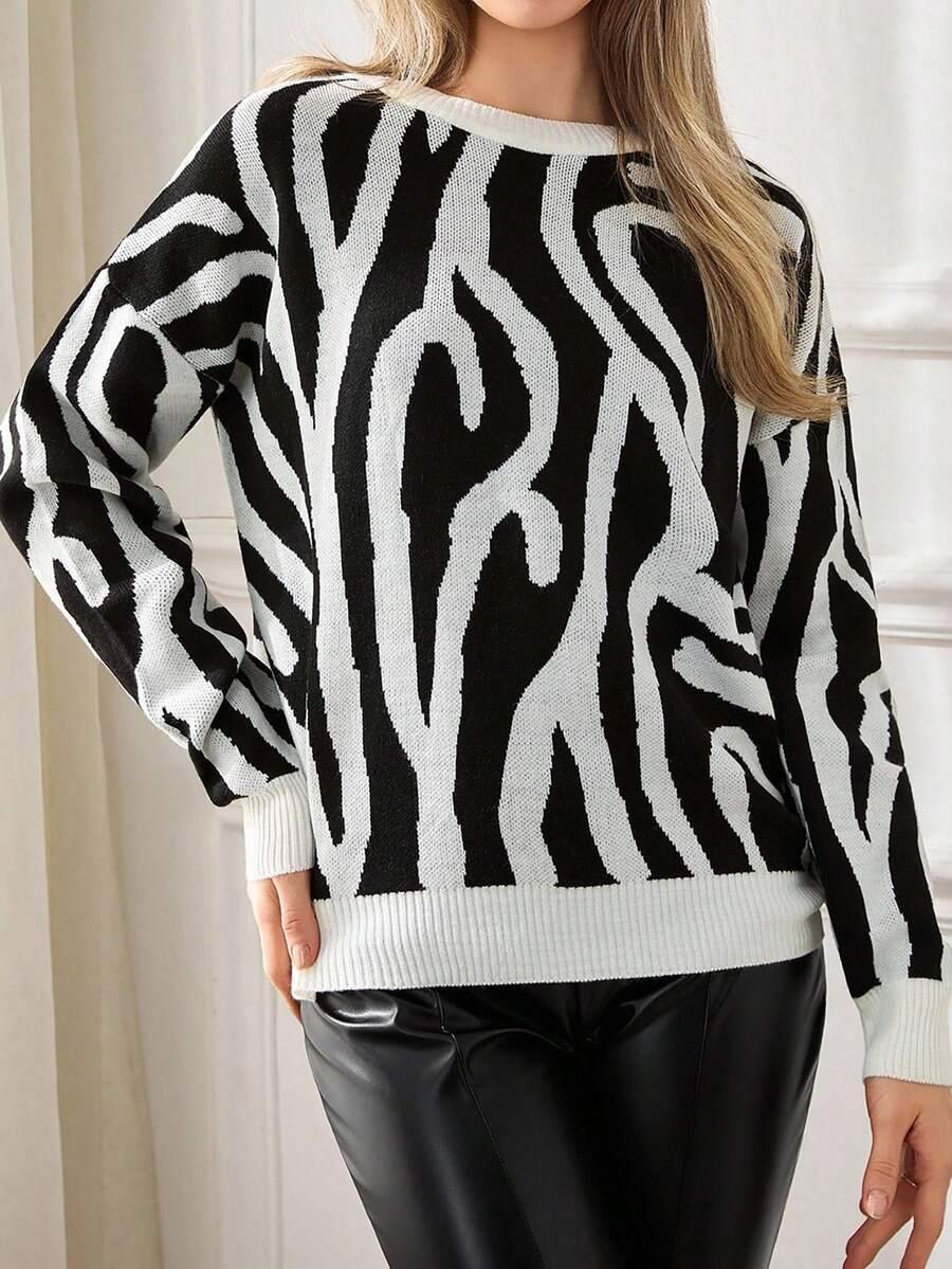 SHEIN SWETER OKRĄGŁY DEKOLT WZÓR S06__M