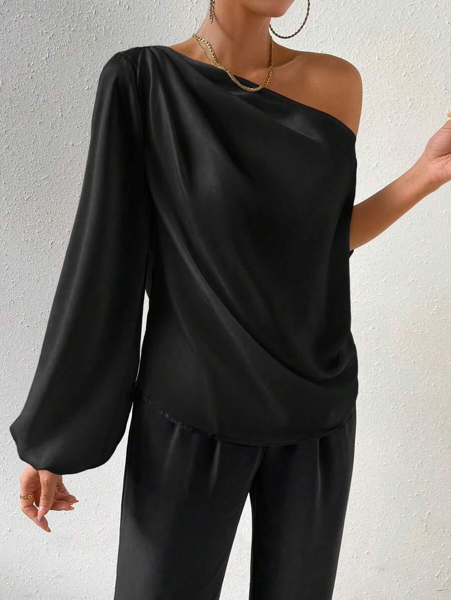 SHEIN CZARNA BLUZKA NA JEDNO RAMIĘ S06__XL