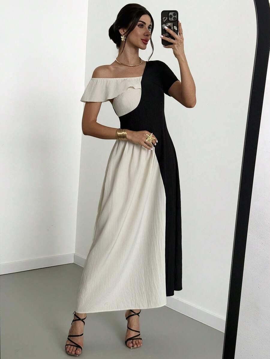 SHEIN MAXI SUKIENKA KONTRAST S09__M