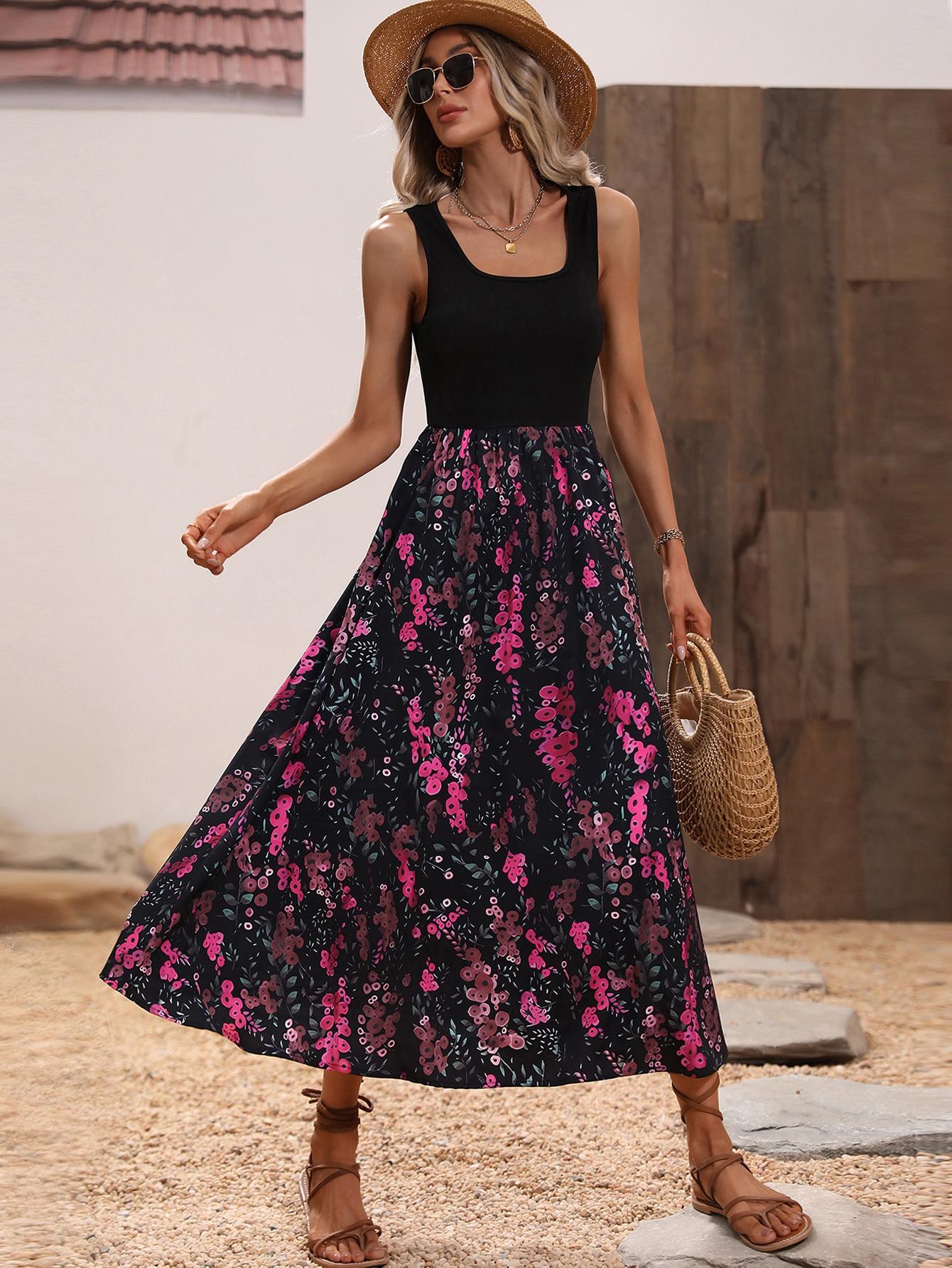 SHEIN SUKIENKA ŁĄCZENIE WZÓR KWIATY S06__M