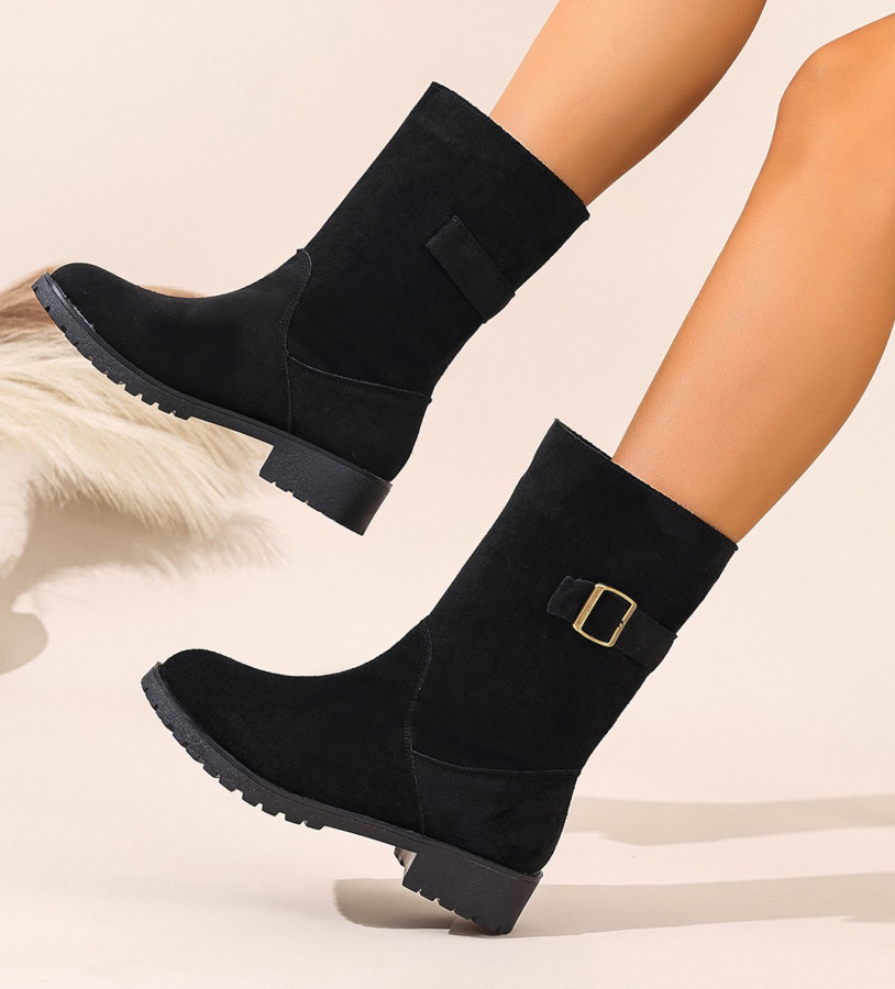 SHEIN CZARNE BOTKI IMITACJA ZAMSZU W01__36