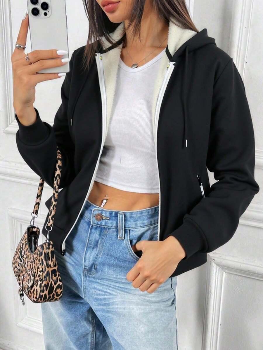 SHEIN ROZPINANA OCIEPLANA CZARNA BLUZA Z KAPTUREM PK01__XS