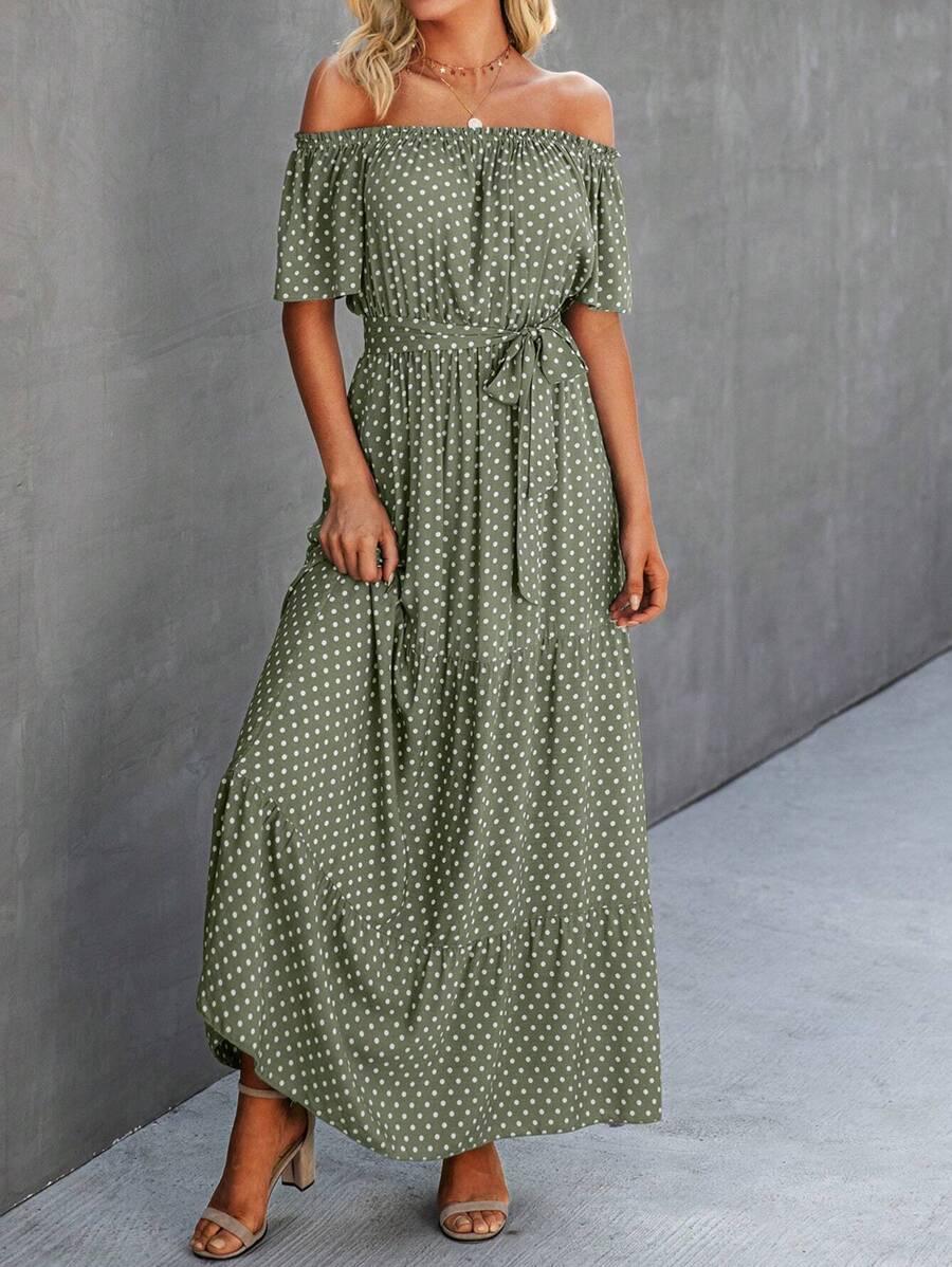 SHEIN ZIELONA MAXI SUKIENKA GROCHY S06__S