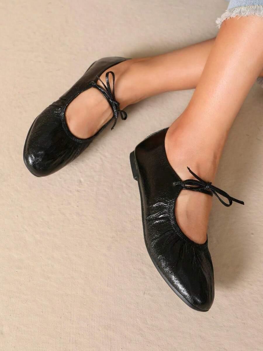 SHEIN CZARNE BALERINY WIĄZANIE S06__40